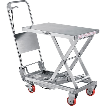 Global Industrial 27-1/2 x 17-1/2 Stainless Steel Mobile Scissor Lift Table, 400 Lb. Cap. 989009